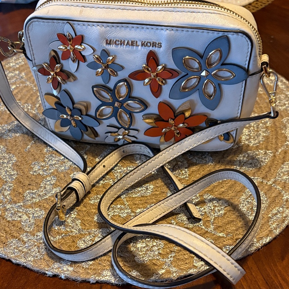Michael Kors Floral Crossbody Bag - Cream and Multicolor Accents